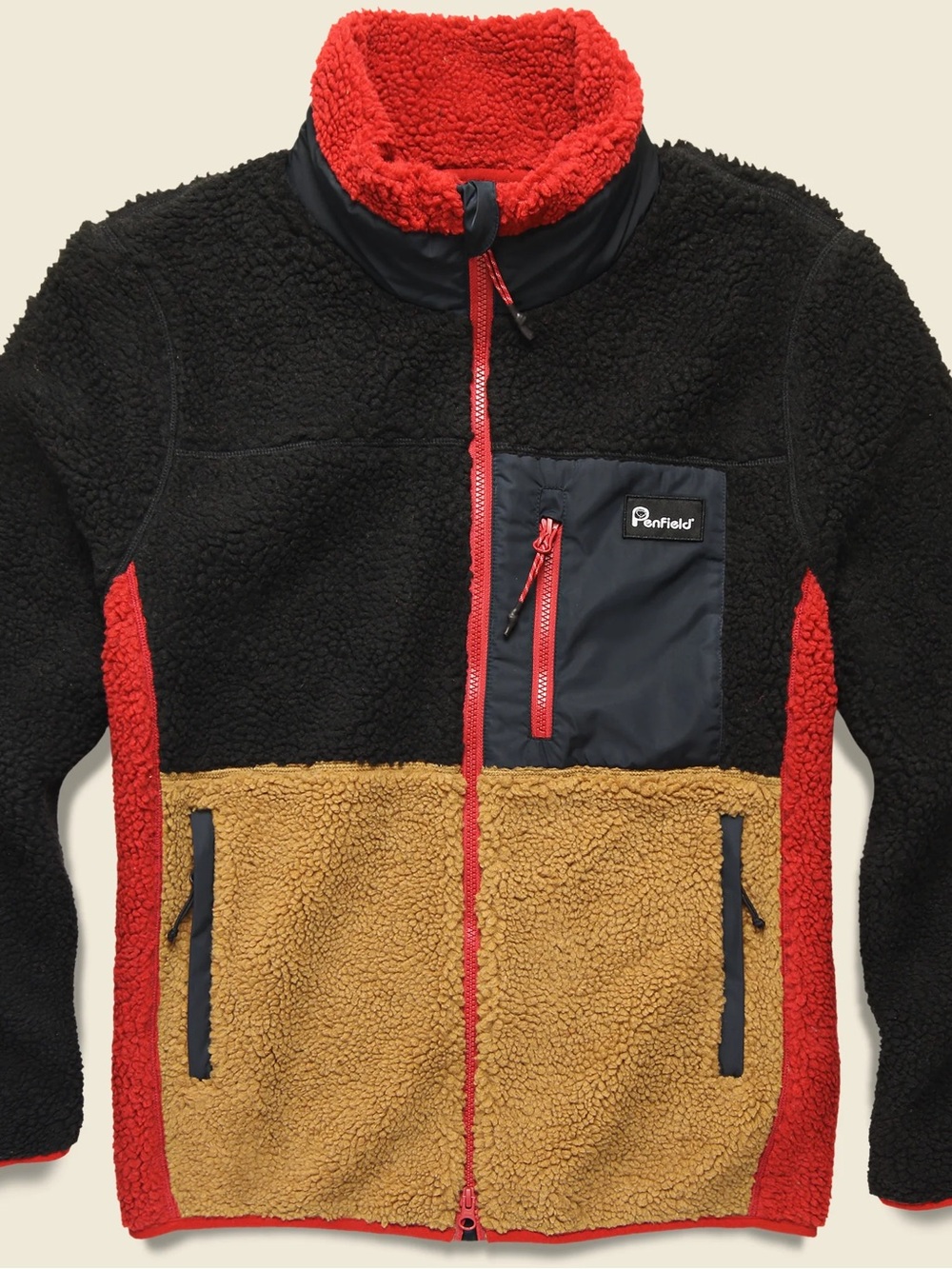 Penfield Colorblock Sherpa Jacket - Black/Red/Tan